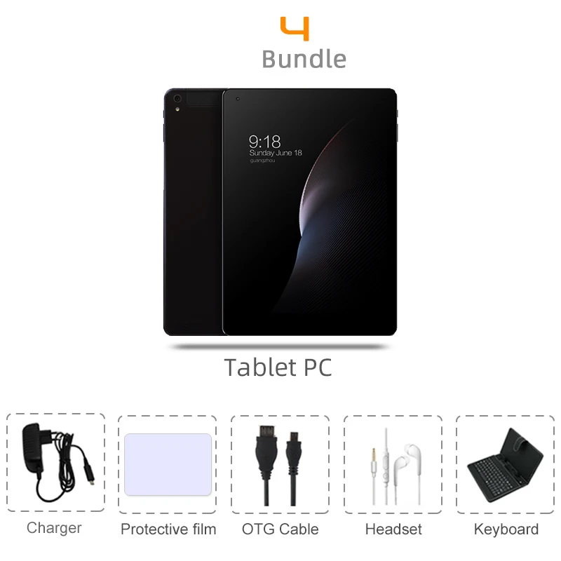 Планшетный ПК 10 дюймов Octa Core 3g 4 аппарат не привязан к оператору сотовой связи Телефонный звонок Google play gps, Wi-Fi, FM, Bluetooth 10,1 Планшеты 8G+ 128G Android 9,0 PAD - Комплект: Комплект 4