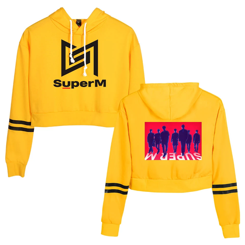 Новейшая корейская мода Taeyong укороченная Толстовка супер M Kpop одежда для женщин укороченный топ толстовки KPOP SuperM BAEKHYUN KAI Mark LUCAS TEN