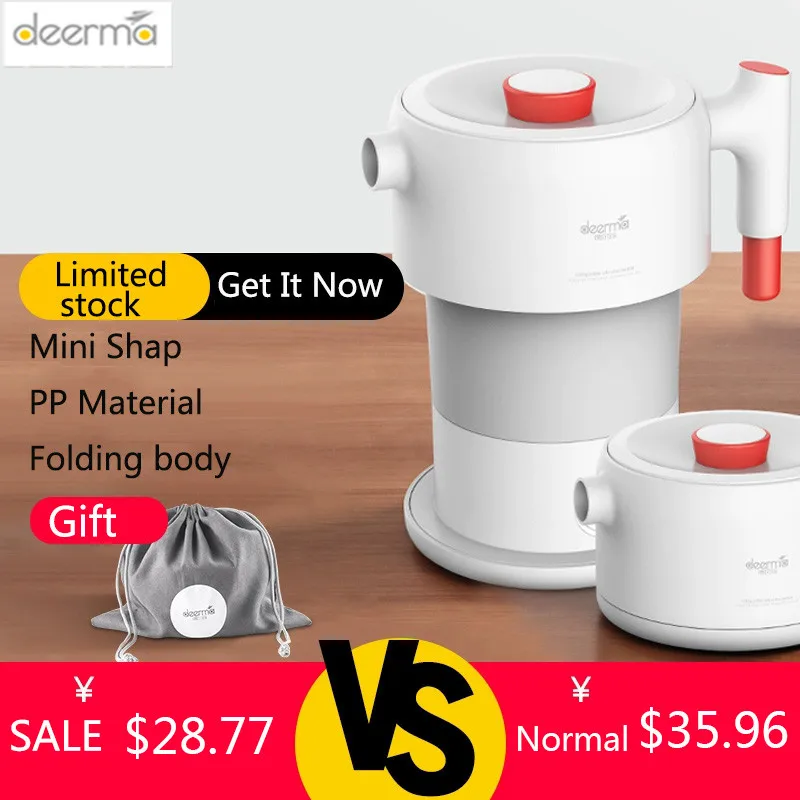 Xiaomi Deerma Electric kettle Folding Water Kettle Smart Flask Pot Auto Power-Off Protection 0.6L Kettle Teapot For Travel Home