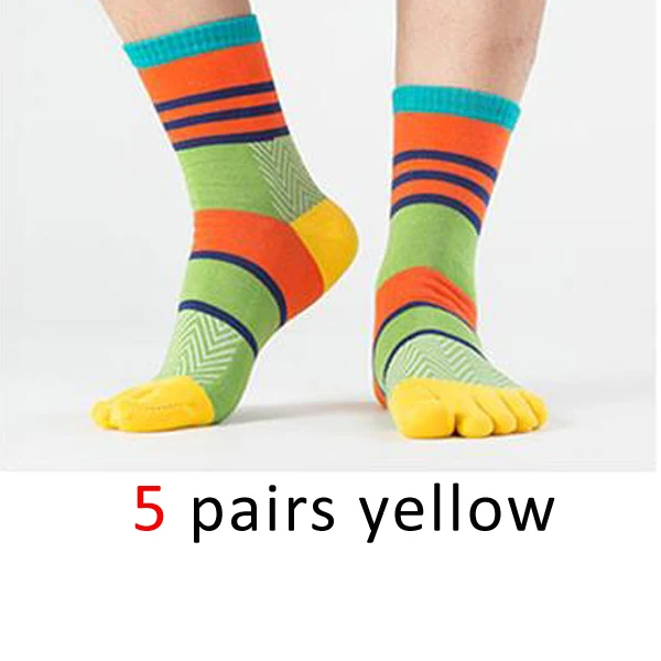 5 pairs/lot Mens Summer Cotton Toe Socks Striped Contrast Colorful Patchwork Men Five Finger Socks Free Size Basket Calcetines - Цвет: yellow