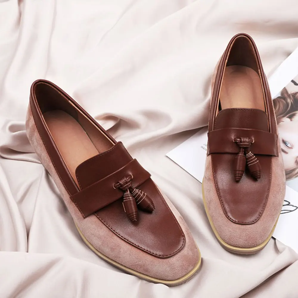 Для женщин новые модные туфли из натуральной кожаный кулон кисточка Пенни Лоферы