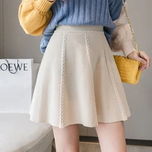 Новинка, Осень-зима, шикарная, высокая талия, нижняя, вязанная юбка, для женщин, милая, свободная, с зонтиком, Вязанная, свитер, юбки, yy7