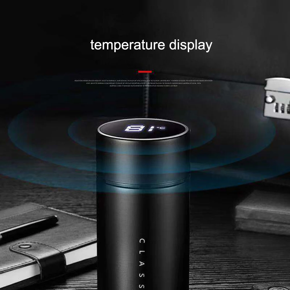 550ML Thermos Vacuum Mug Temperature Display Stainless Steel Water Bottle With Coffee Tea Milk Mug For Travel Outdoor Activities