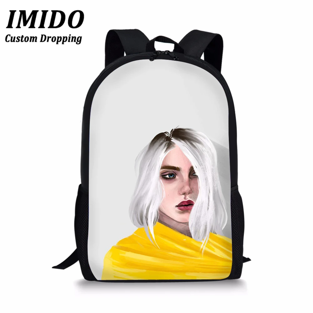 Имидо-Паук Девушка Billie Eilish печати школьные сумки для детей сумки для девочек Популярные Повседневное сумки черный рюкзак Популярные Повседневное сумки - Color: WLL3611