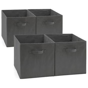 

BEAU-4 Pcs Foldable Storage Boxes - Premium Quality, Strong & Sturdy Fabric Organiser Basket Bins for Clothes