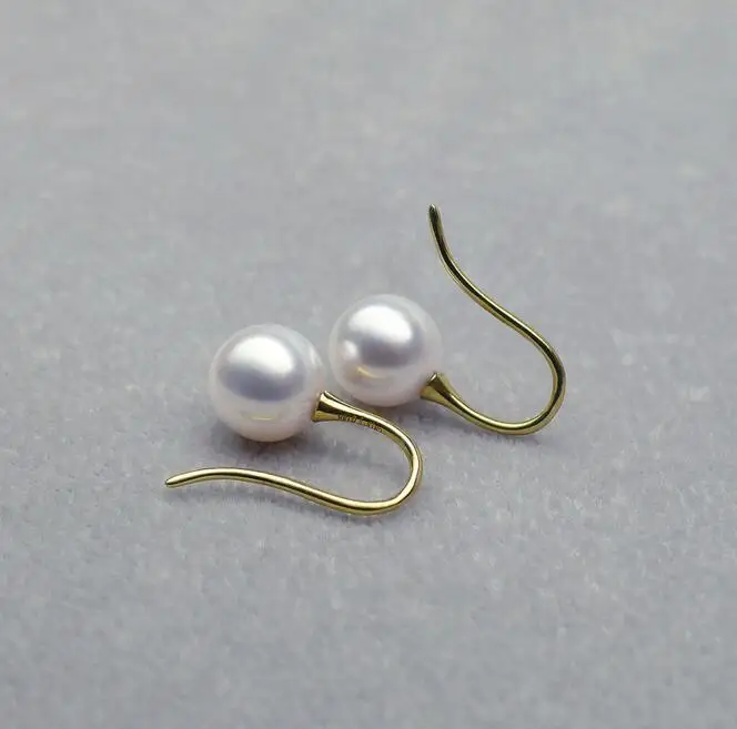 8-8.5MM AAA White Genuine Akoya Pearl Drop Earrings 18K Yellow and White Gold