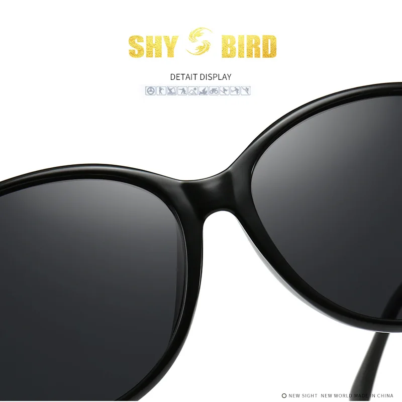 SHY BIRD, классические черные женские солнцезащитные очки, модные ретро очки, HD поляризационные солнцезащитные очки, кристальная кирпичная оправа, оригинальная коробка