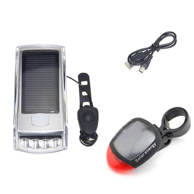 BMDT-Solar Energy Cycling Light LED Bike Horn Bicycle Rechargeable Front Head Bike Bell Lamps Warning Night Light