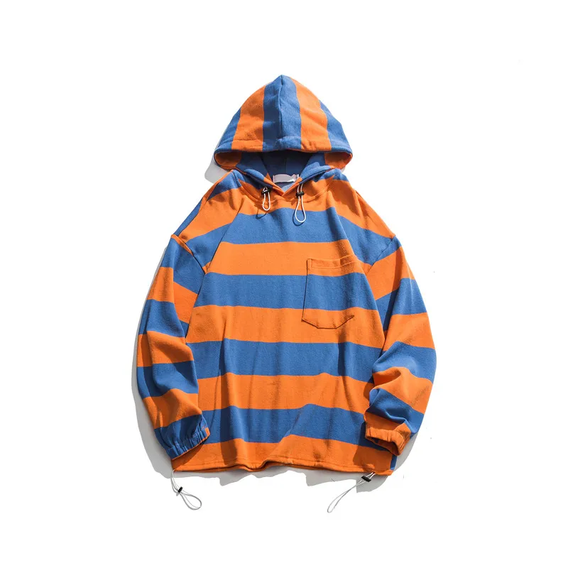 Dark Icon Striped Street Men’s Hoodies Oversized Hip Hop Hoodie Front Pocket Streetwear Sweatshirts and Hoodies Men Clothing - Цвет: orange hoodie