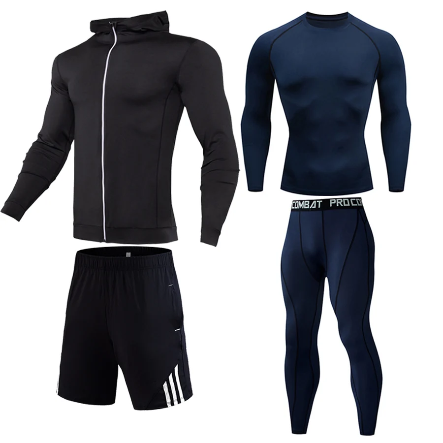 men's clothing compression men Sports Running Sets rashgard long sleeves top for fitness man tracksuit thermal underwear base - Цвет: 4-piece set