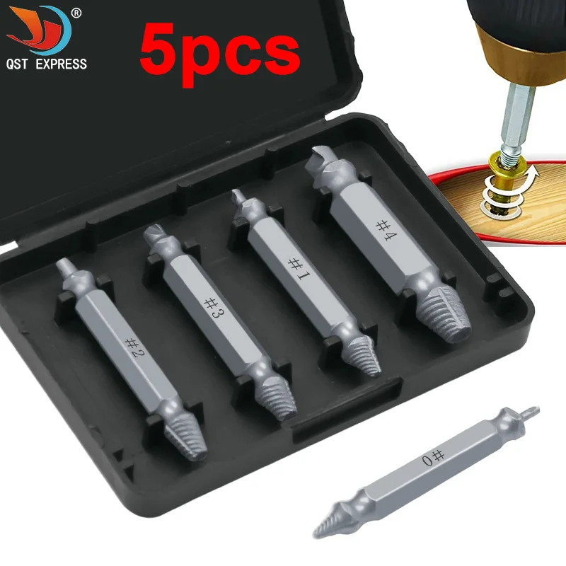 

5pcs/set Damaged Screw Extractor Drill Bits Guide Set Broken Speed Out Easy out Bolt Stud Stripped Screw Remover Tool