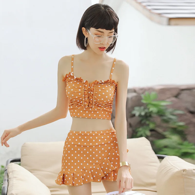 

Si man qi Bathing Suit Women's Split Type Boxer Conservative Skirt Polka Dot-Slimming Hot Springs Tour Bathing Suit Women's Two-