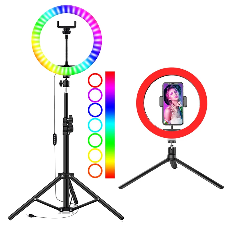 26 см RGB светодиодный кольцевой светильник с штатив монопод для селфи держатель