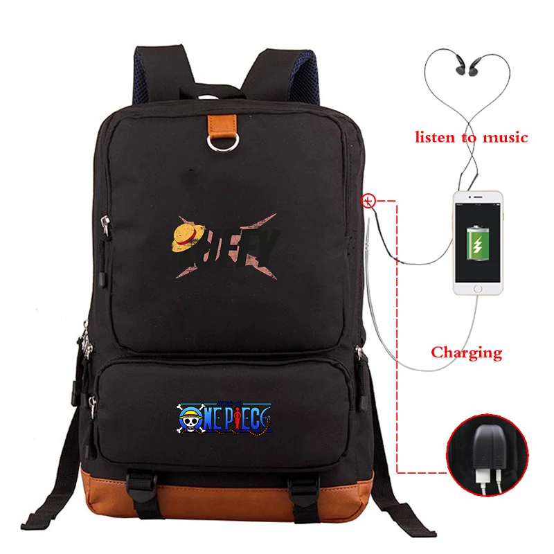 Anime Black Backpack USB Charging Large Capacity Bagpack Unisex School Bags Backpacks Travel Bag for College Bookbag Sac A Dos - Color: Backpack 12