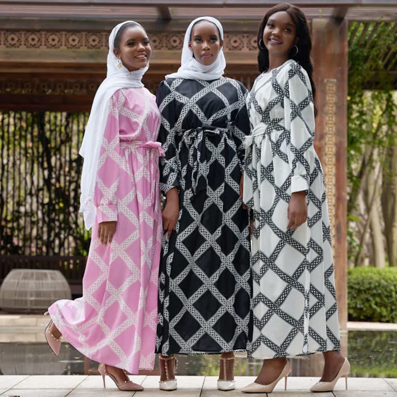 

Abaya Muslim Fashion Women Dress Saudi Arabian Robe Striped Plaid Ramadan Dress Middle Eastern Islamic Party Evening Dress
