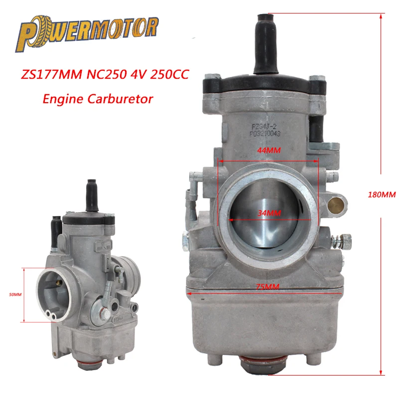 

Motorcycle PZ34J 34mm Carburetor For 177mm Zongshen 250cc Water Cooled 4 Valve Engine xmotos kayo NC250 Pit Dirt Bike ATV Quad