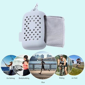 

Yoga Chill Ice Cool Towel with Silicone Case Yoga Gym Running Wipe Sweat Chill Towel Instant Cooling Face Towel Heat Relief