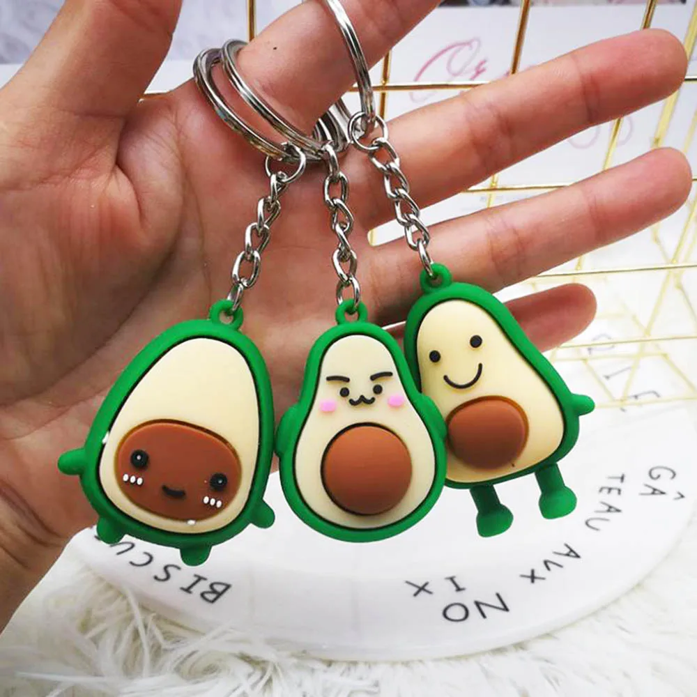 

Cute Avocado Keychain Creative Cartoon 3D Fruit Rubber Doll Bag Pendant Car Key Ring Accessories Couples Gift