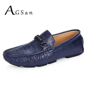

AGSan Fashion Men Leather Loafers Shoes Cool Driving Shoes Comfortable Moccasins Shoes for Men Blue Leather Handmade Shoes Mens