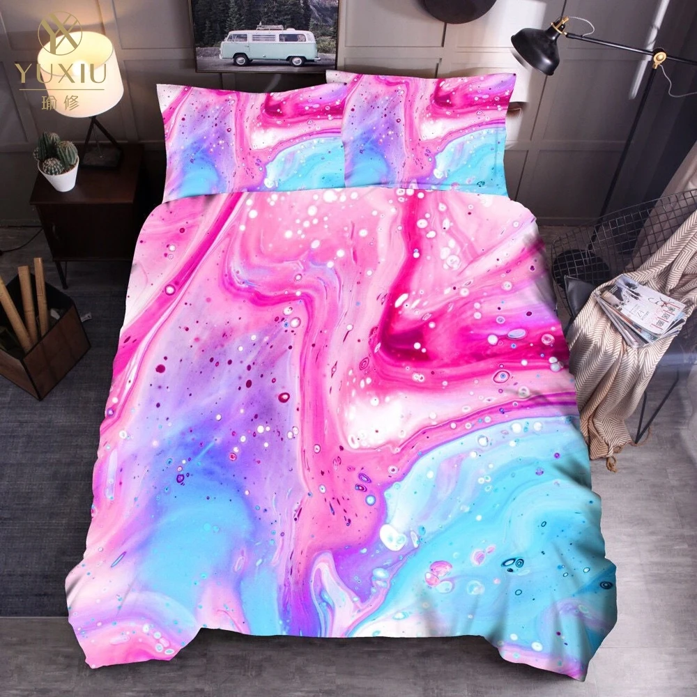 

YuXiu luxury New Marbling Duvet Cover Sets Bedding Set Pink Bed Linen Quilt Covers 3Pcs Twin Full Queen King Single