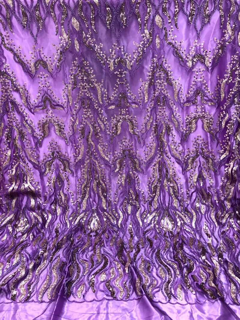 

Latest French Nigerian Laces Fabrics With Beads Sequins Purple African Lace Fabric 2019 High Quality Tulle Lace Material DG406
