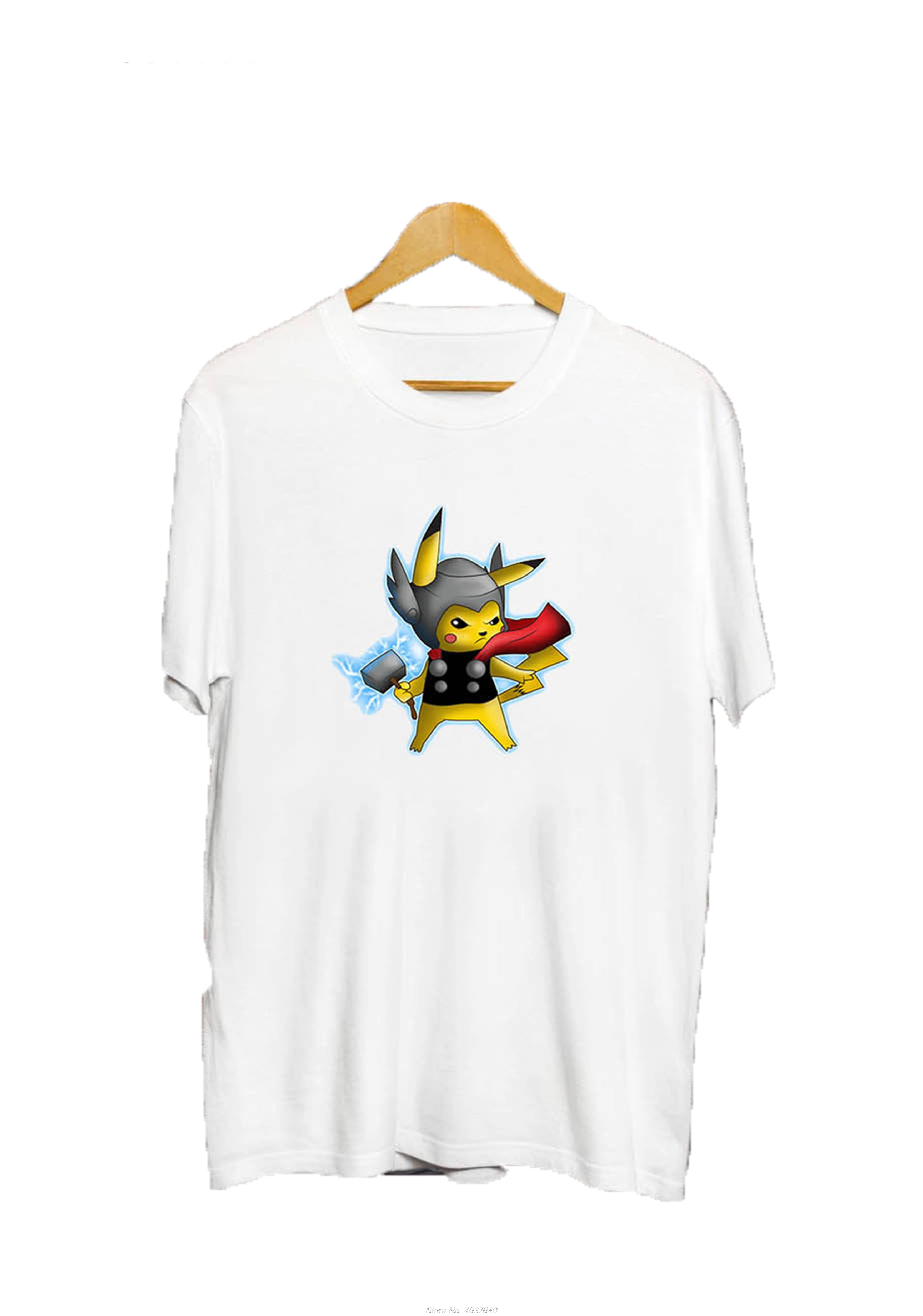 god of thunder Pika Thor funny Black &amp White T-shirt Fashion O-Neck Top Quality Cotton Casual Men T Shirts harajuku | Мужская одежда