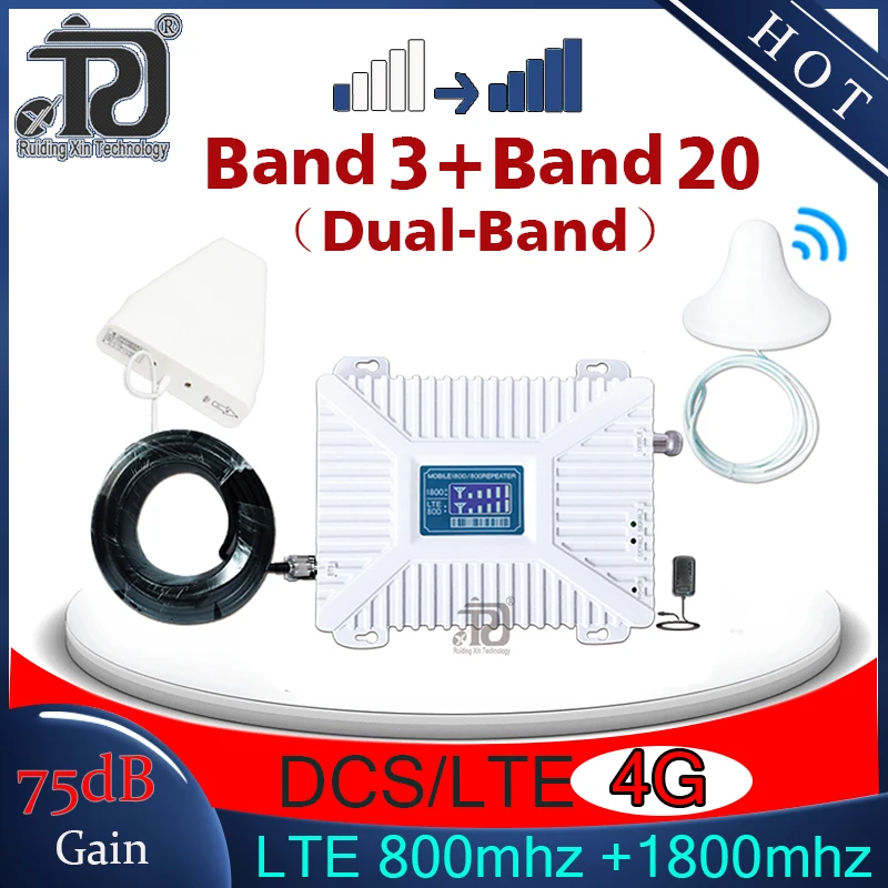 Усилитель сотового сигнала 75 дБ двухдиапазонный усилитель телефона 1800 МГц LTE 800 4G