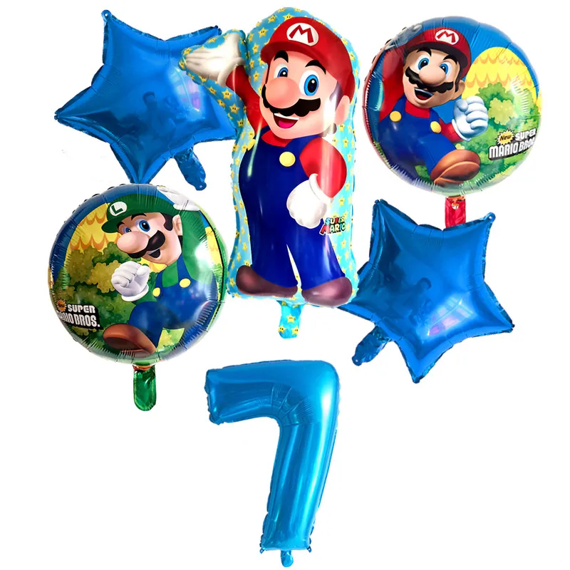6 шт. воздушные шары "Супер Марио" 32 дюйма цифры шары мальчик девочка день рождения Братья Марио и Луиджи майлар синий красный шар набор декора - Цвет: Blue-7