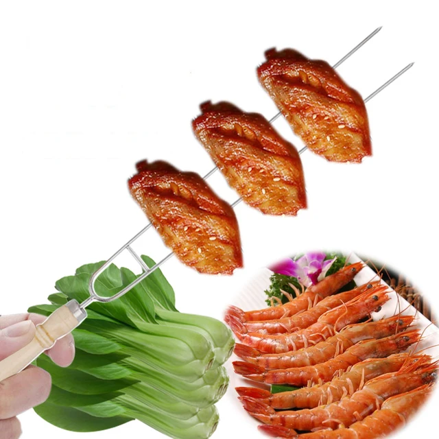 Deauy 6/10 Dcs Rozsdamentes Acél U Alakú Grillező Forrasztó Villa Tű Fa Fogantyú Nyárs Dupla Bbq Szerszámok - Image 5