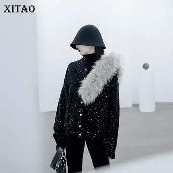 

XITAO Streetwear Cardigan Women Wild Trend with Fur Collar Personality Women Sweater Fashion Lazy Oaf New Clothes Women XJ5281