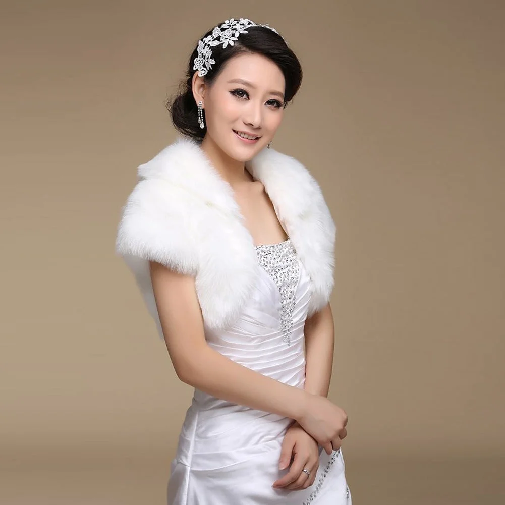 Ivory Fake fur Wedding Shawl Coat Short Women Jackets Stole Bridal Boleros