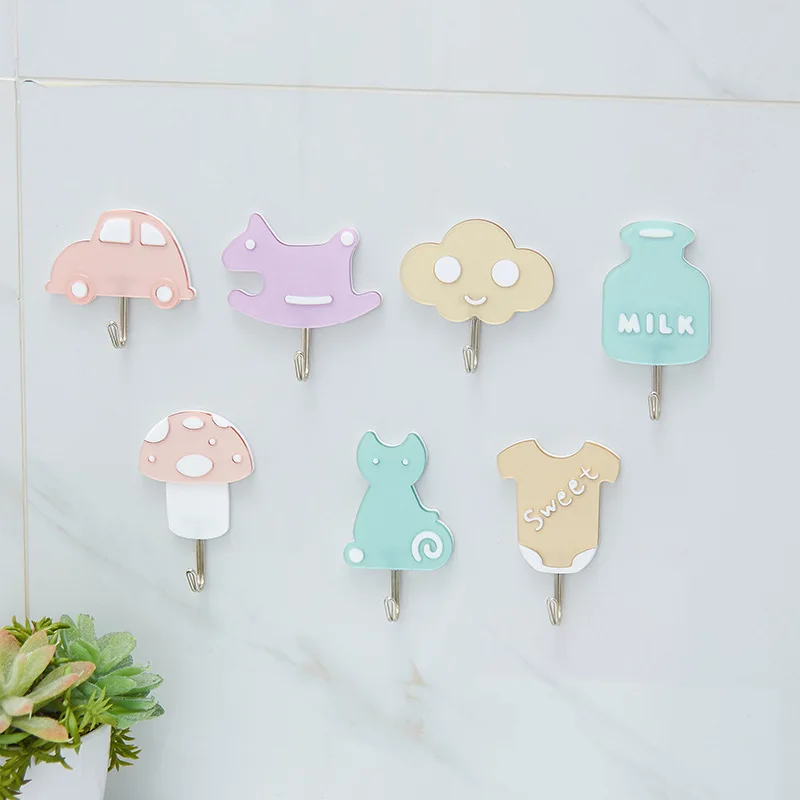 

Transparent cartoon creative stick hook cute strong viscose hook bedroom bathroom wall paste clothes hook