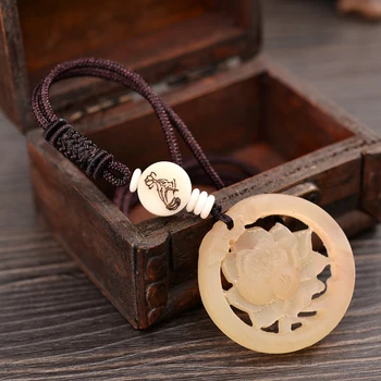 

Goat Bone Tague Nut Handcarved Lotus Pendant Necklace Women Reiki Healing Yoga Jewelry