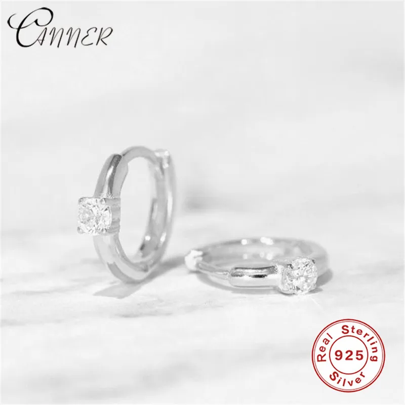 CANNER, 925 пробы, серебряные серьги, CZ Циркон, круглые серьги-гвоздики для женщин, модное ювелирное изделие, маленькие золотые серьги Higgie Brinco