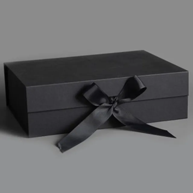 4 Size Gift Box Rigid Thick With Ribbon Magnetic Oversized Packaging Clamshell Folding Colourful Gift Boxes Bags Xmas Storage Black 26.7X19X8cm