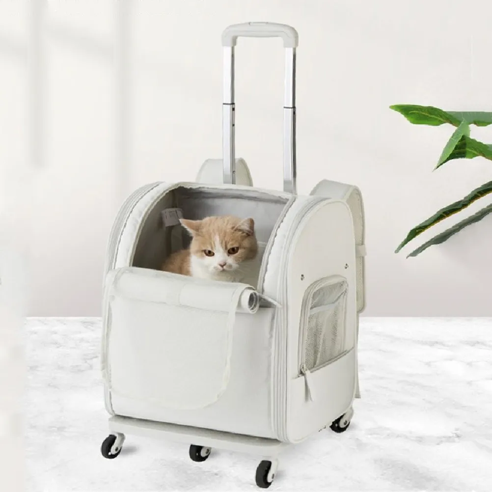 PetBackpackTravelCaseWheelsCarrierPetBagPortableDogTrolley