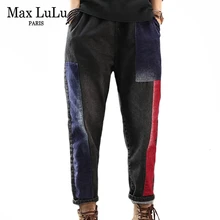 Max LuLu зимние модные корейские женские панк джинсовые брюки женские Лоскутные эластичные джинсы винтажные вельветовые шаровары размера плюс