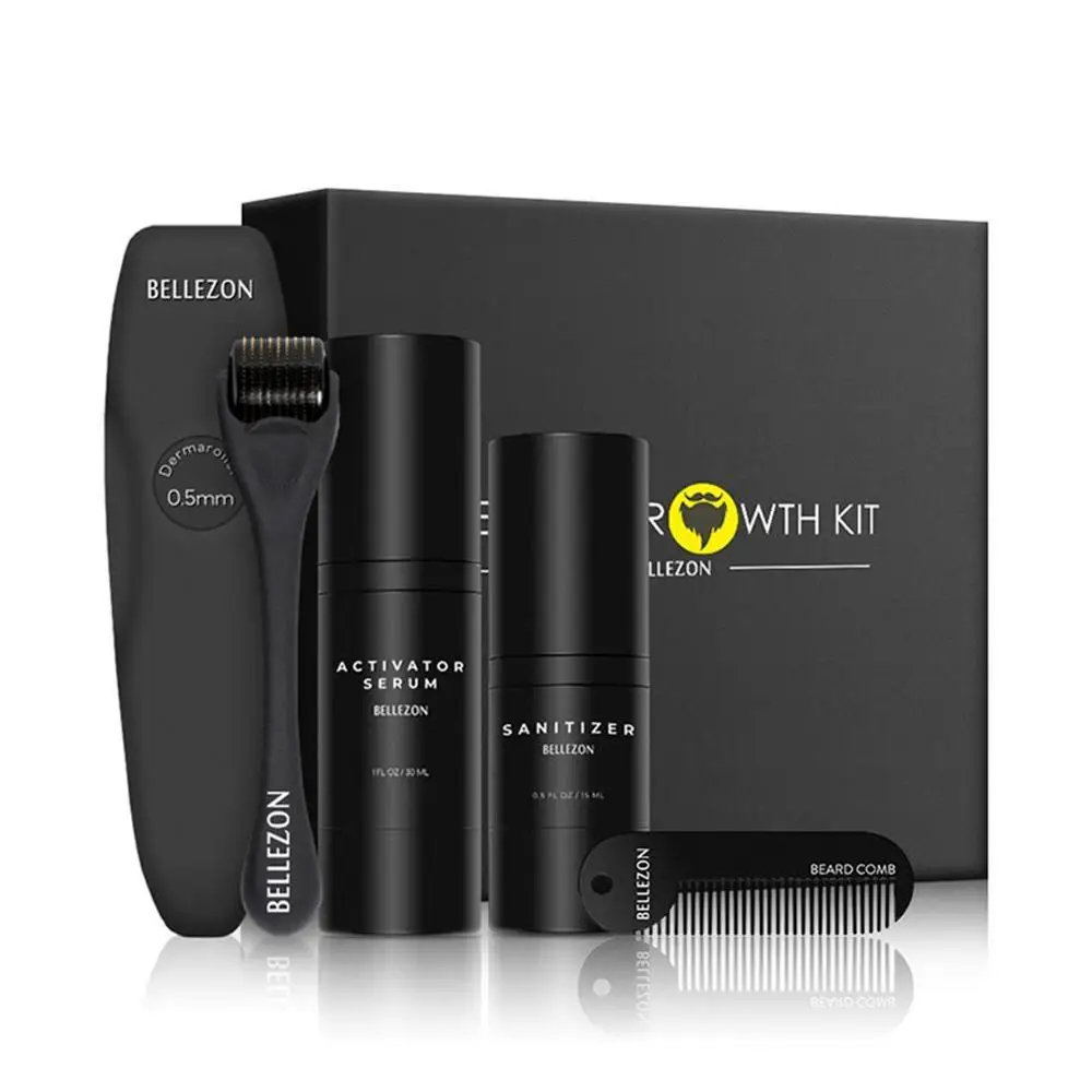 

4 Pcs/set Men Beard Growth Kit Hair Growth Enhancer Thicker Oil Nourishing Essence Leave-in Conditioner Beard Care Set with Comb