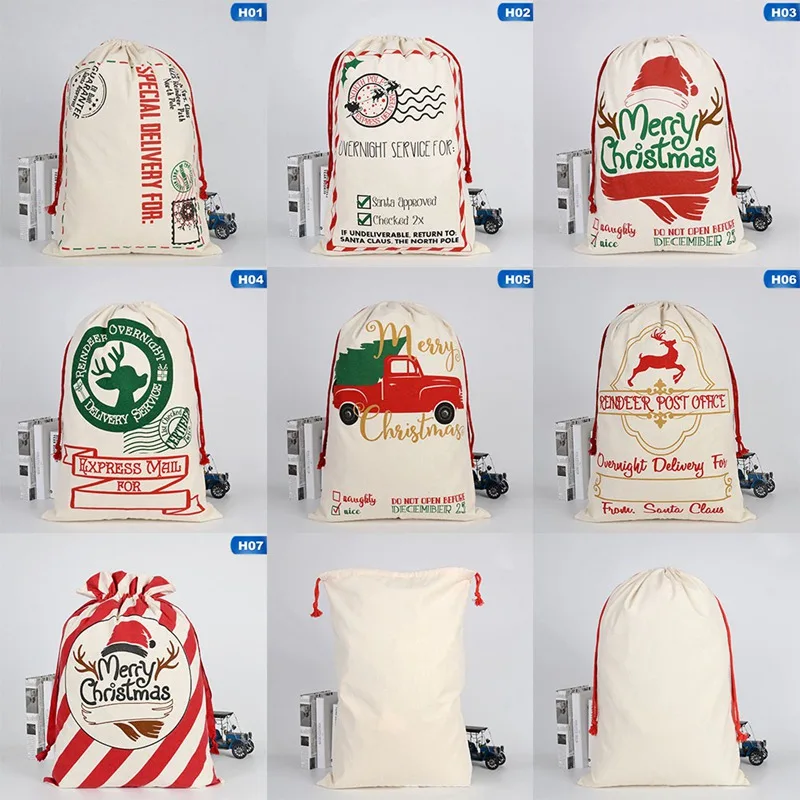 New Year Gift Santa Sacks Personalized Large Santa Claus Bag Custom Christmas Canvas Gift Bags Drawstring Cotton Santa Luvy