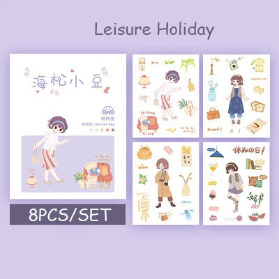 8 Pcs/Set Kawaii Sticker Girls Series Stickers Daily life Envelope Sticker Japan Style Stationery Sticker Journal DIY Material - Цвет: Leisure Holiday