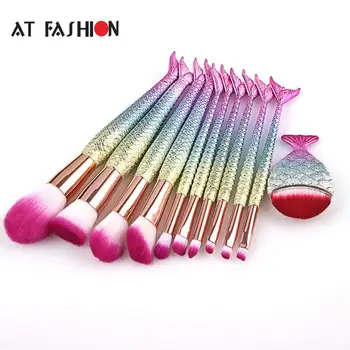 

10/11PCS Mermaid Makeup Brushes Set Pro Eye Makeup Brushes for Eyeshadow Concealer Eyeliner Brow Blending Brush Tool Kits