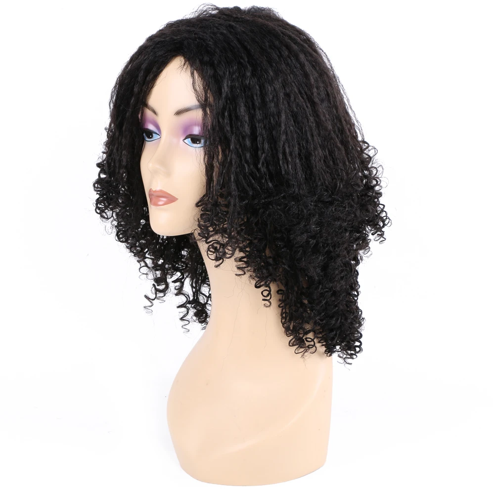 

12" Curly Afro Kinky Curly Wig for Black Women Synthetic Wigs 1B Black Color Yaki Curly Cosplay Lolita Wigs