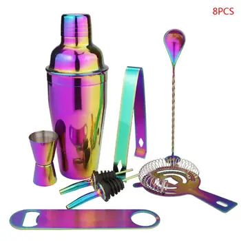 

8pcs 550ml Colorful Stainless Steel Cocktail Wine Shaker Set Bartender Kit Cocktail