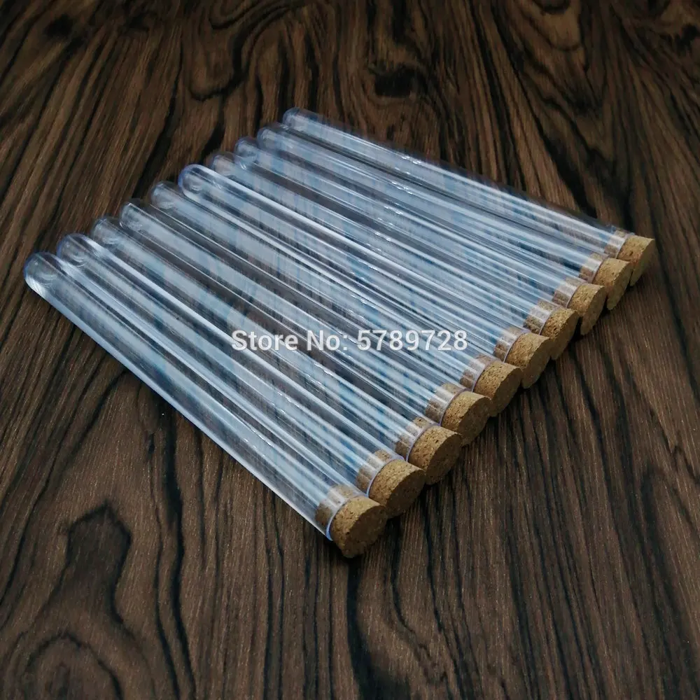 Tubos de ensayo de plástico transparente para laboratorio escolar, viales con tapones para corchos, tubos de té perfumados vacíos, regalo de boda, 15x100mm, 150 Uds.