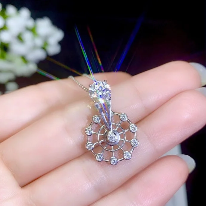 Kkmall Store круглые серебряные подвески Moissanite 1.00ct D VVS Роскошные Подвески Moissanite серьги-гвоздики 925 ожерелья