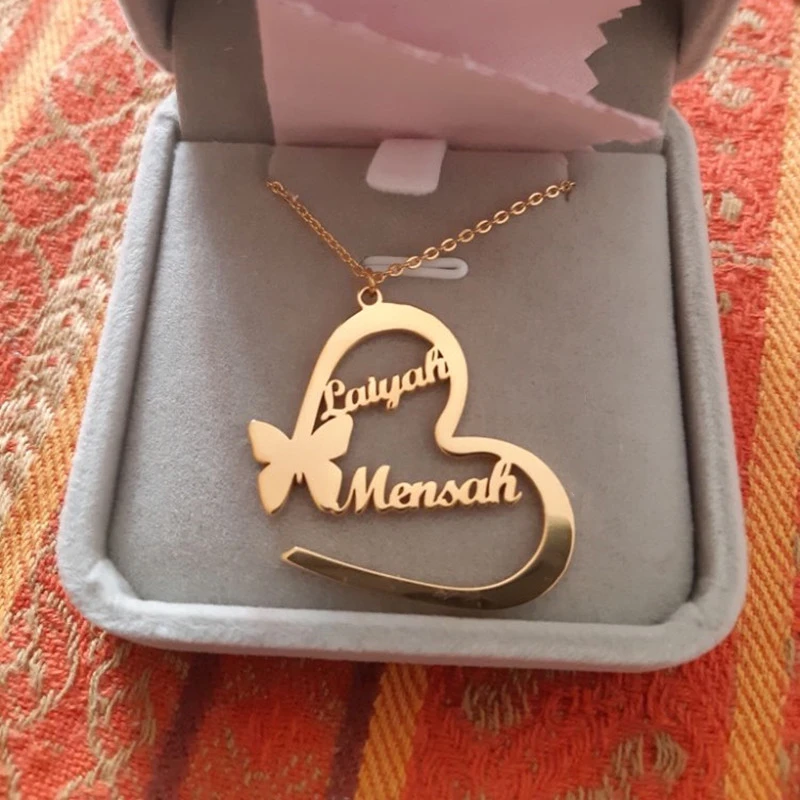 Butterfly Heart Pendant Custom Name Necklace Personalized Women Handmade Stainless Steel Choker Jewelry Bridesmaid Gifts | Украшения и
