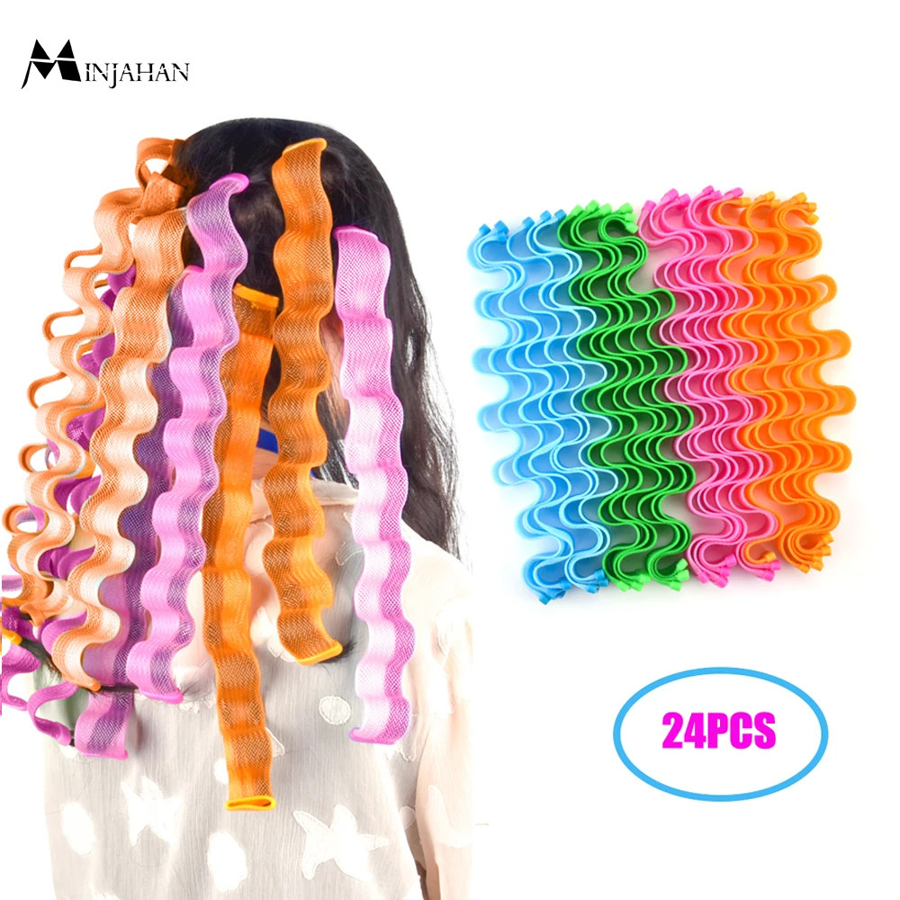 24PCS DIY Hair Rollers Snail Shape Not Waveform Spiral Round Curls Hair Curler Soft Curler Bendy Accessories