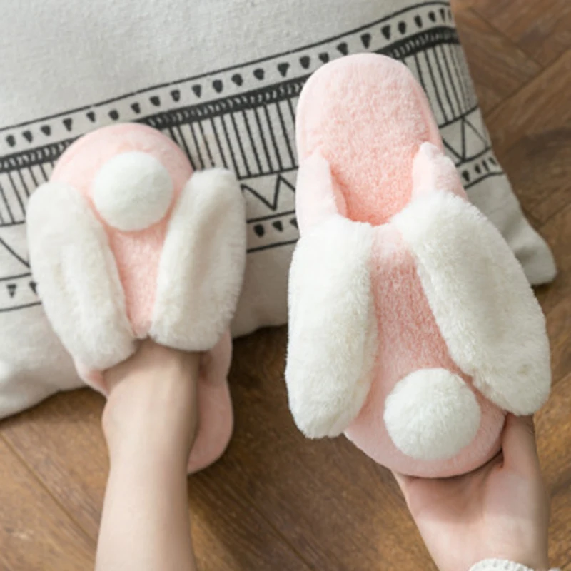 SWQZVT Rabbit women furry slippers cartoon cut warm pink bedroom ladies slippers with fur home sleepers winter shoes women 2020 (12)
