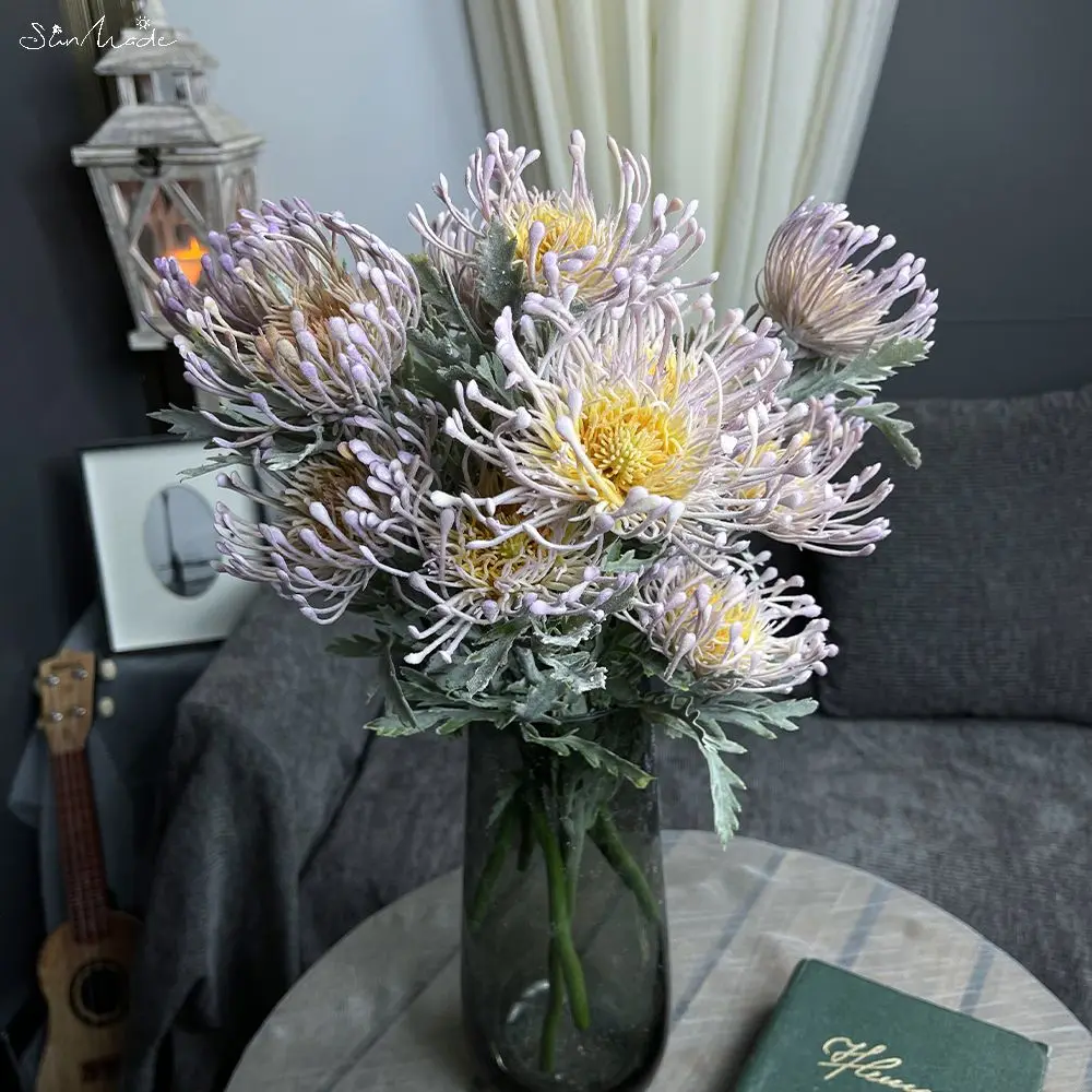 SunMade High Quality Tufted Pincushion Plastic Artificial Flower Short Branch Living Room Decoration Fleur Artificielle Wedding