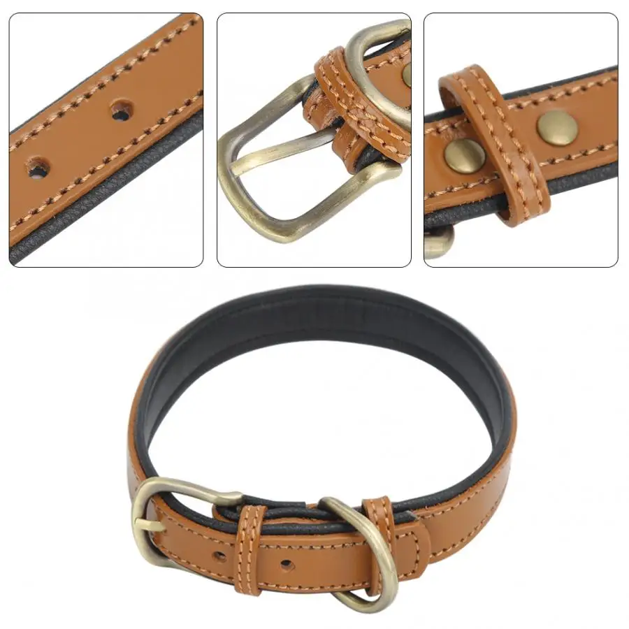 Pet Collar Light Brown Metal Buckle Head Pet Collar Neck Strap for Small Medium Size Dogs Collars Pet Supplies